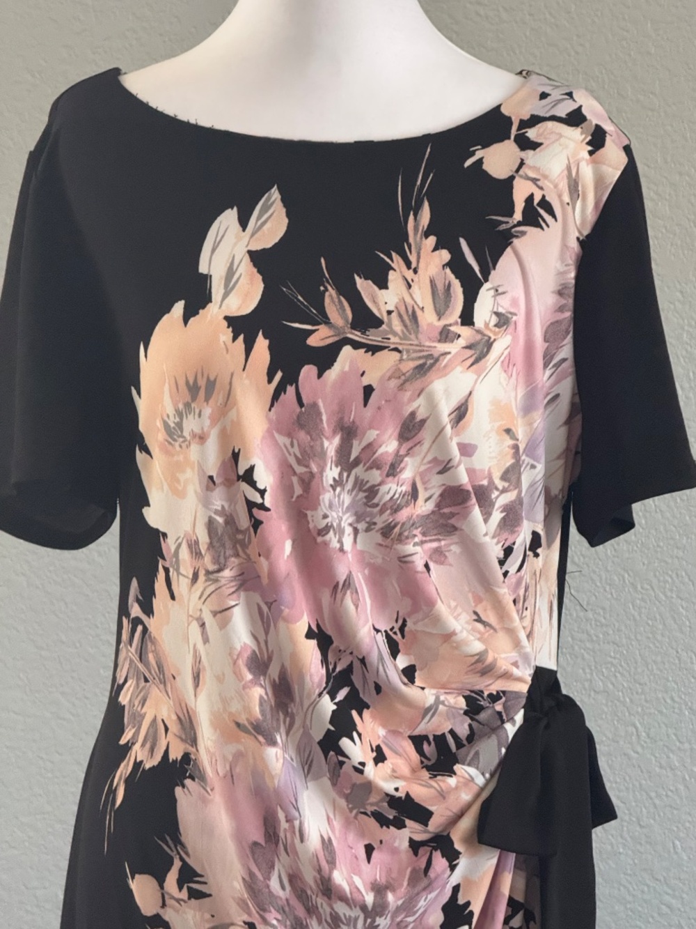 AUW Faux Wrap Pink/Black Floral Dress Size 14 - Picture 3 of 9